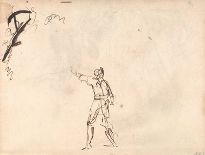 Seisova hahmo, joka nostaa kätensä ylös; mahdollisesti Macbeth tekijältä George Romney