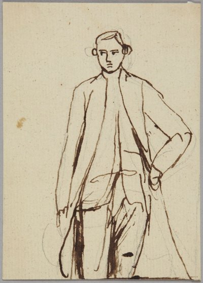 Seisova mieshahmo, vasen käsi lantiolla, muotokuvaluonnos tekijältä George Romney