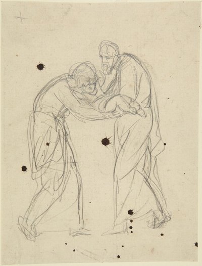 Seisovat mies- ja naishahmot, jotka pitävät sylissään vauvaa tekijältä George Romney