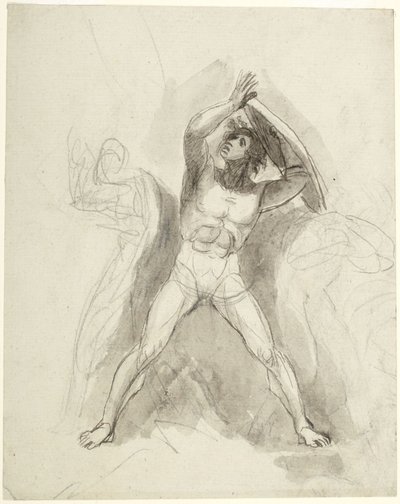 Seisova miesalaston, jolla on kilpi tekijältä George Romney