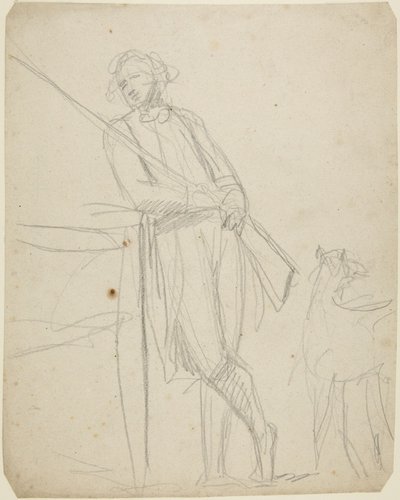 Luonnos täysikokoisesta muotokuvasta, jossa mies pitelee asetta tekijältä George Romney