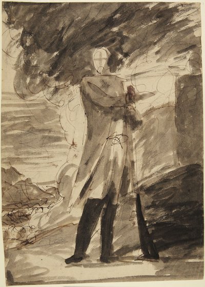 Luonnos täysikokoisesta muotokuvasta, jossa mies pitelee asetta tekijältä George Romney