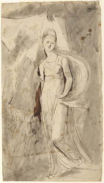 Luonnos Elizabeth Warrenin, Bulkeleyn varakreivitärin, muotokuvasta Hebe-hahmona tekijältä George Romney