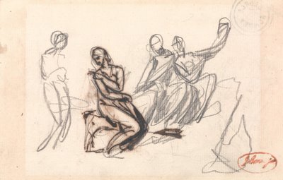 Kolme istuvaa hahmoa ja yksi seisova hahmo tekijältä George Romney