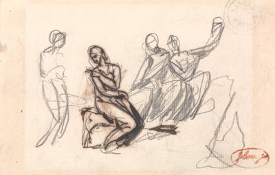 Kolme istuvaa hahmoa ja yksi seisova hahmo tekijältä George Romney
