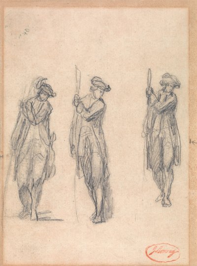 Kolme luonnosta univormupukuisesta miehestä tekijältä George Romney