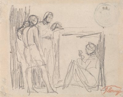 Kolme seisovaa hahmoa istuvan hahmon edessä tekijältä George Romney