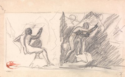 Kaksi luonnosta: Istuva miesalaston, takanäkymä; Seisova hahmo, elehtimässä tekijältä George Romney