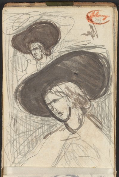 Kaksi luonnosta hatullisesta naisesta tekijältä George Romney