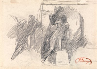Kaksi luonnosta puoliksi polvistuvasta hahmosta tekijältä George Romney