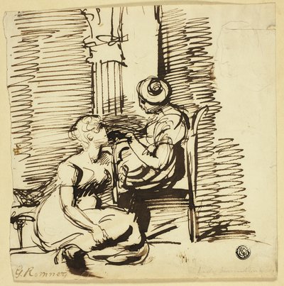 Kaksi naista sisätiloissa tekijältä George Romney