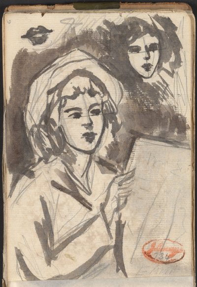Lukeva nainen ja kasvojen tutkimus tekijältä George Romney