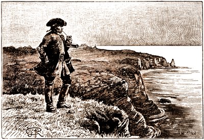 Kapteeni Billy Bones tarkkailee merirosvojen saapumista - tekijältä George Roux