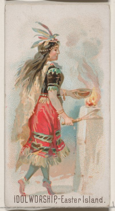 Idol Worship, Pääsiäissaari, Holidays-sarjasta N80 Duke-tuotemerkin savukkeille, 1890, 1890. tekijältä George S. Harris and Sons