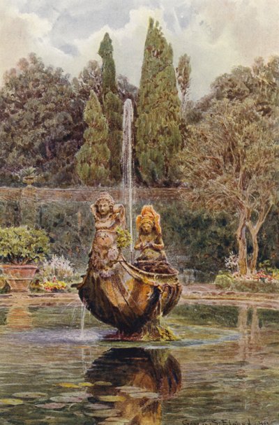 Italialaiset puutarhat: Villa Aldobrandini, suihkulähde parterressa (värilitro). tekijältä George Samuel Elgood
