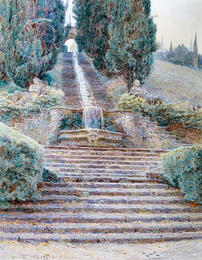 Cascade Villa Cicognassa, Italia 1901 (vesivärimaalaus) tekijältä George Samuel Elgood