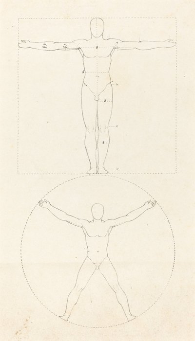 Ihmishahmon ympyrä ja neliö tekijältä George Scharf after John Flaxman