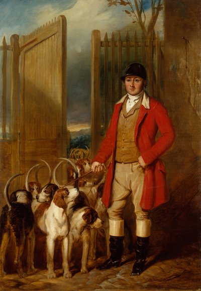 Kennel Metsästäjä ja koirat pihaton ulkopuolella (öljy kankaalle) (öljy kankaalle) tekijältä George Sebright