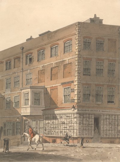 York House, na esquina da Villiers Street com a Strand, com o Antigo e Moderno Armazém de Impressões de Richardson em primeiro plano finlandês tekijältä George Shepheard