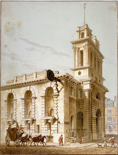 Luoteisnäkymä St Mary Woolnothin kirkolle, Lontoon kaupunki, 1812 tekijältä George Shepherd