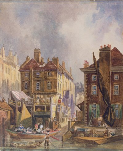 Old Hungerford Market joelta, Lontoo, n. 1810 tekijältä George Shepherd