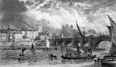Rochester Bridge, kaiverrus H. Adlard, n. 1830 tekijältä George Shepherd