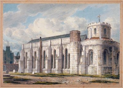 Näkymä temppelikirkolle hautausmaan toiselta puolelta, Lontoon kaupunki, 1811 tekijältä George Shepherd