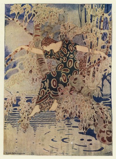 Hän kiipesi puuhun, joka ulottui veden yli (väri litho) tekijältä George Sheringham