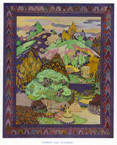 The Duenna by Sheridan: Design for Act-Drop (väri litho) tekijältä George Sheringham