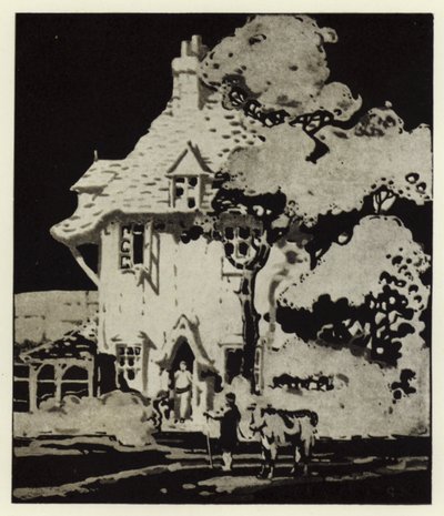 "Minne sinä menet lehmän kanssa?" (väri litho) tekijältä George Sheringham
