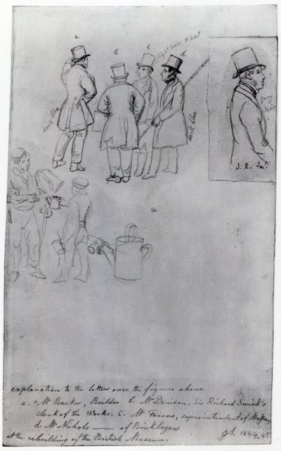 Rakentajat ja maanmittaajat British Museumin jälleenrakennuksessa, 1844 (kynä paperille) tekijältä George Snr Scharf