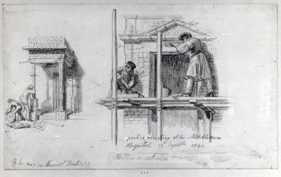 Porticojen pystyttäminen Newham Streetille ja Middlesexin sairaalaan Lontoossa, 1833 ja 1840 tekijältä George Snr Scharf