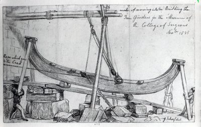 Hunterian-museon rakentamiseen käytettyjen rautapalkkien siirtäminen Royal College of Surgeonsissa, 1835 tekijältä George Snr Scharf