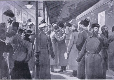 Keisarillisen kaartin upseereille jäähyväiset tsaari, kuva Cassellsin Venäjän ja Japanin sodan historiasta, osa 1, n. 1900 tekijältä George Soper