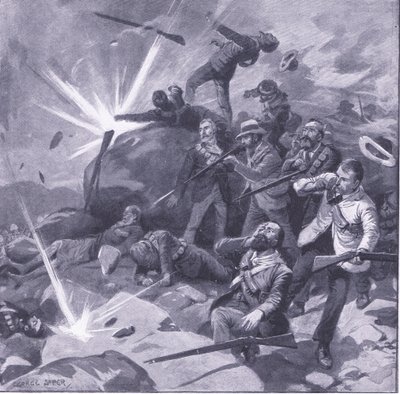 Johannesburgin poliisin viimeinen seisontapaikka Bergendalissa, kuva Pretorian jälkeen: Sissisota, 1902 tekijältä George Soper