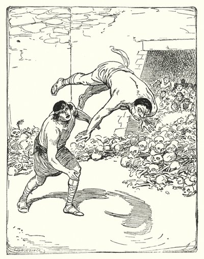 Theseus: "Theseus nosti hänet olkapäänsä yli maahan" (litho) tekijältä George Soper