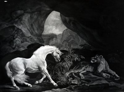Lionessan säikähtämä hevonen, kaiverrus Benjamin Green, 1774 tekijältä George Stubbs