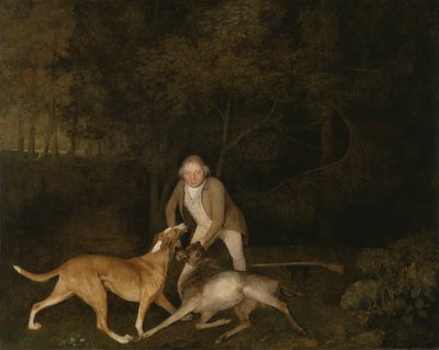 Freeman, Clarendonin jaarlin riistanvartija, kuolevan kauriin ja metsästyskoiran kanssa. tekijältä George Stubbs