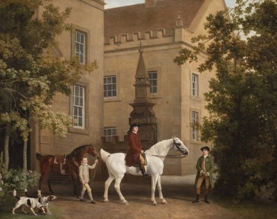 William Henry Cavendish Bentinck, Portlandin kolmas herttua Welbeck Abbey Riding Stablesin edessä, 1766-7 tekijältä George Stubbs