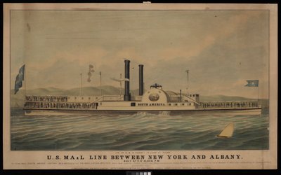Yhdysvaltain postilinja New Yorkin ja Albanyn välillä päivittäin klo 17.00..... (litografia, värillinen) tekijältä George T. (after) Sanford