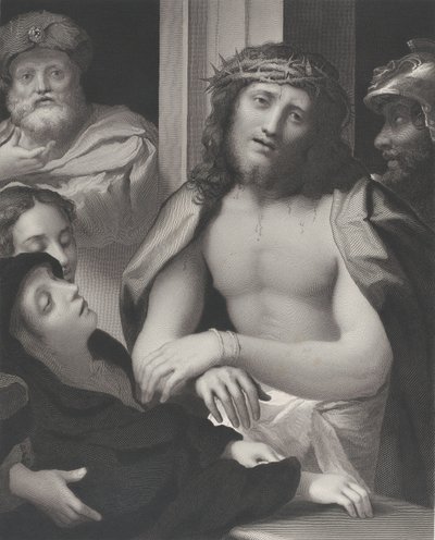 Ecce Homo, Pontius Pilatus takanaan vasemmalla, Neitsyt pyörtymässä vasemmalla ja ..., 1850. tekijältä George Thomas Doo