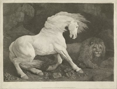 Hevonen ja leijona, 1770 (mezzotint) tekijältä George Townley Stubbs
