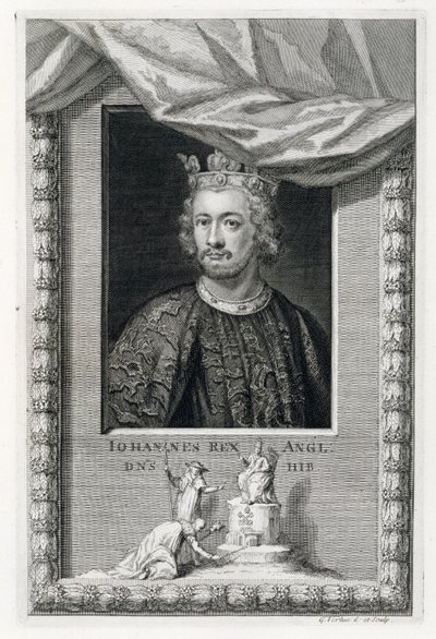 John (1167-1216) Englannin kuningas vuodesta 1199, taiteilijan kaiverrus (kaiverrus) tekijältä George Vertue