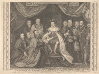 Kuningas Edward VI esittelee Bridewellin peruskirjan Sir George Barnesille tekijältä George Vertue