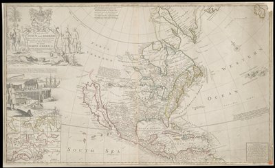 Pohjois-Amerikan kartta, noin 1720 (kaiverrus). tekijältä George Vertue