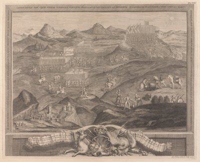Battle-Array of Carberry-hill lähellä Edinburghia, jossa Mary Queen of Scots antautui Skotlannin konfederaatiolordille ja Earl Bothwellin pako, 1567 tekijältä George Vertue