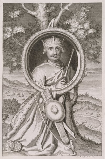 William II "Rufus" (n. 1056-1100) Englannin kuningas vuodelta 1087, taiteilijan kaiverrus (kaiverrus) tekijältä George Vertue