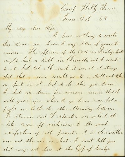 Kirje George Wyckoffilta, Camp Holly, Tennessee, Josephine, 11. kesäkuuta 1863 tekijältä George W. Wyckoff