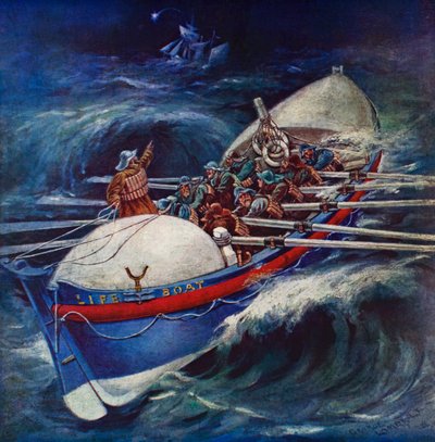 Pelastusvene yrittää pelastaa (väri litho) tekijältä George Washington Lambert