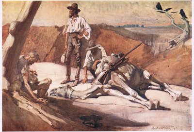 Matkalla Hopeless-vuorelle (värilitho) tekijältä George Washington Lambert
